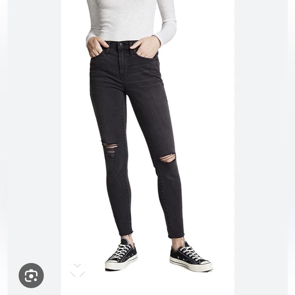 Madewell 9” High Rise Skinny Distressed Jeans Charcoal Black Raw Hem